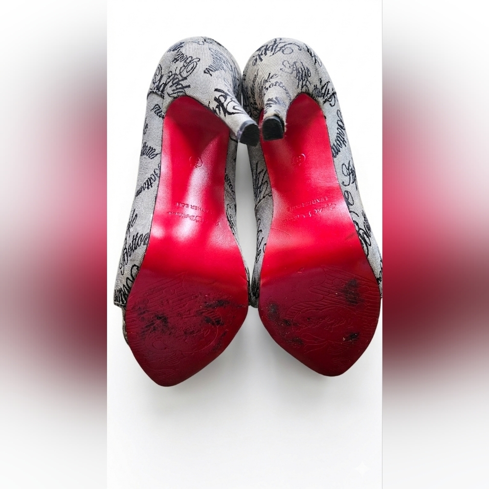 Apple Bottoms Monogram Y2K Denim Heels with Rhinestone Chain Detail - Picture 4 of 5